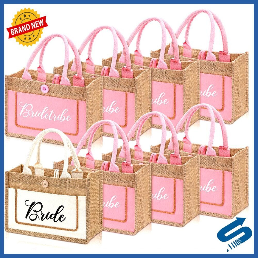 Jute Tote Bags Wedding Gift Reusable Beach Travel Foldable Chic Elegant